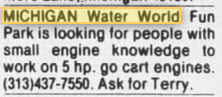 Michigan WaterWorld - July 10 1985 Help Wanted Ad From The Park (newer photo)